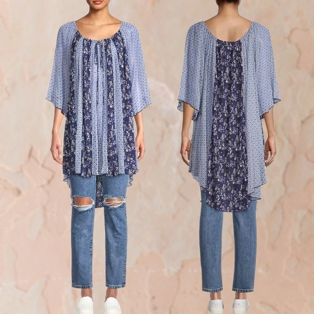 FREE PEOPLE Because I Love You OVERSIZED Flowy Contrast-Fabric Tunic Top NWT/Md - Picture 5 of 13